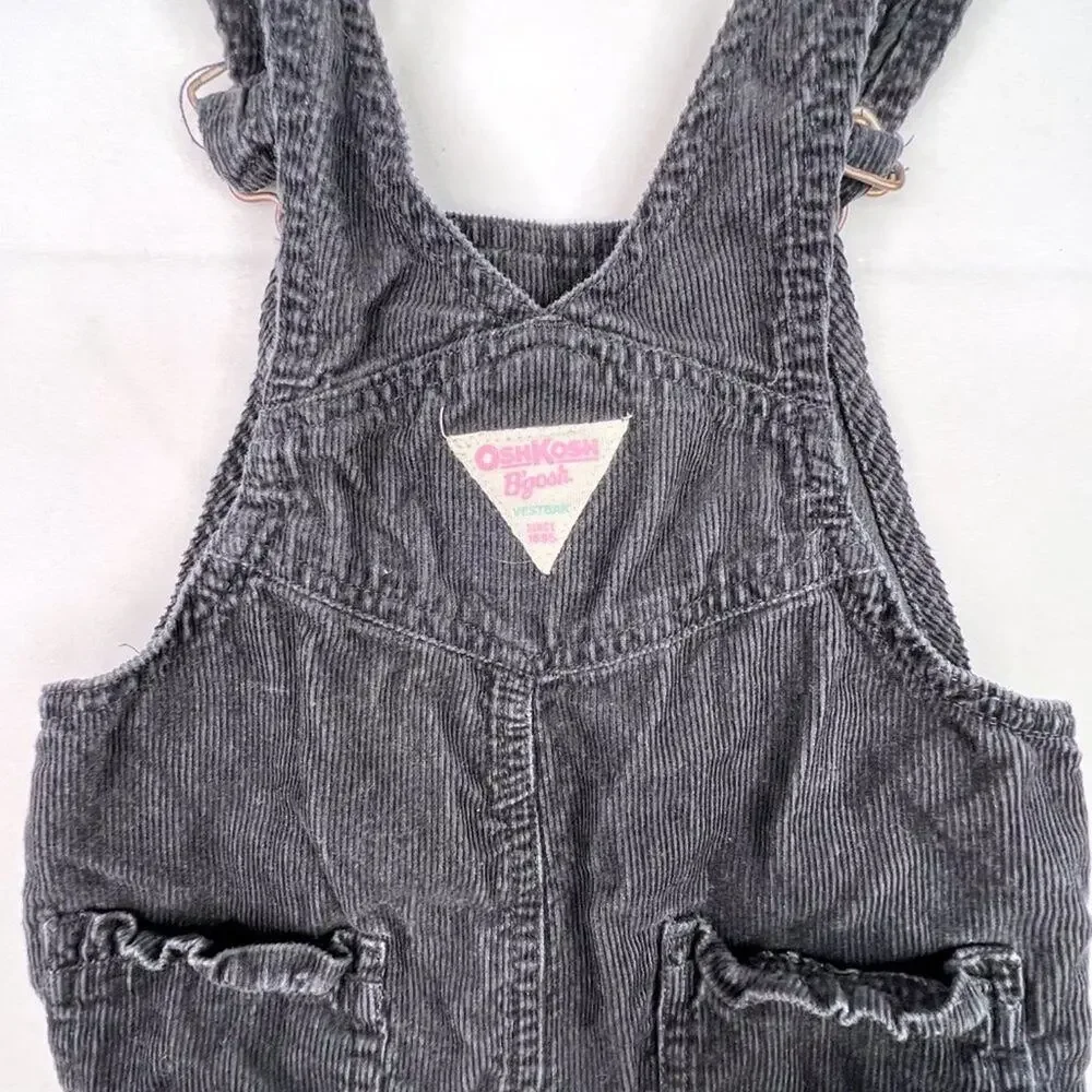 Vintage OshKosh B'Gosh Floral Black Corduroy Vestbak Overalls
